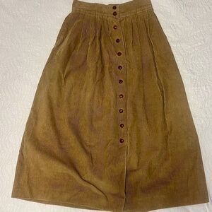 Vintage Wide Whale Corduroy Button Front Knee Skirt Tan Size 12